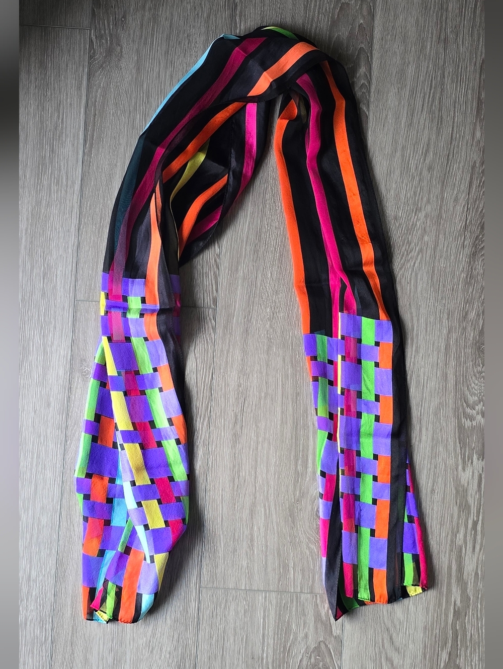 Vintage Colorblock Scarf Neon Stripe Geometric 80s Memphis Bold 60” Long